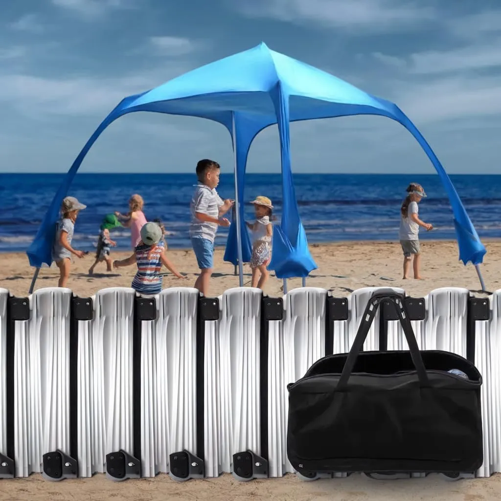 Beach Umbrella Tent Sun Shade UPF50  Protection, Sand Shovel, Ground Pegs & 4 Aluminium Stability Poles, Outdoor Beach Shade Canopy for Camping, Fishing, Picnics, Backyard,Tent Houses 10x10 Ft