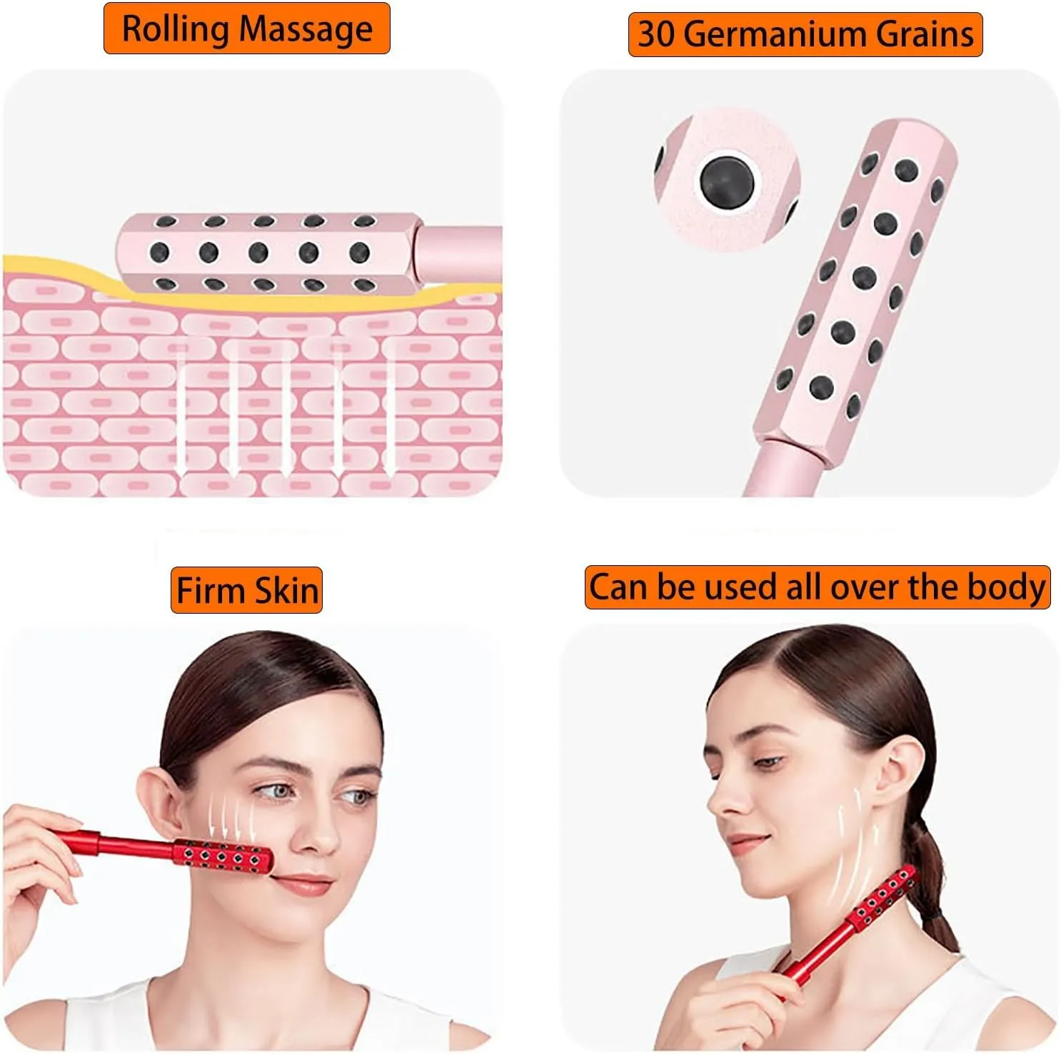 Beauty Roller, 4/5 Holes Facial Massaging Portable Tool with Small Cloth Bag and Scraping Board for All Women Lifting and Care, Manual Relaxation(Purple,4 Holes)