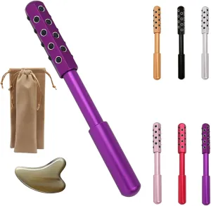 Beauty Roller, 4/5 Holes Facial Massaging Portable Tool with Small Cloth Bag and Scraping Board for All Women Lifting and Care, Manual Relaxation(Purple,4 Holes)