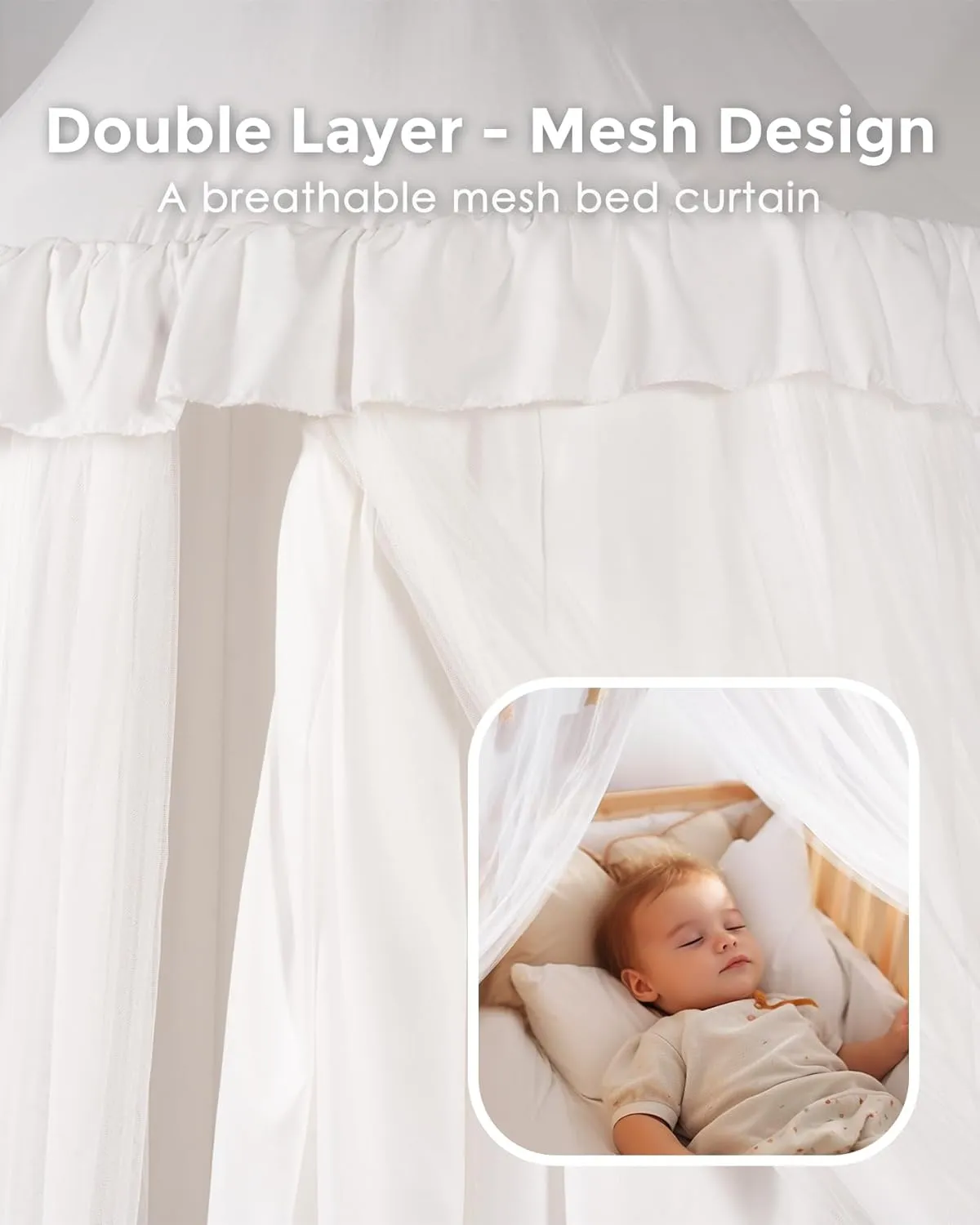 Bed Canopy with Star Lights, Double Layer Canopy for Bed, Princess Play Tent for Girls Room, Breathable Canopy Bed Curtain for Children Reading Nook, Machine Washable Canopy, 25.6''x106'', White