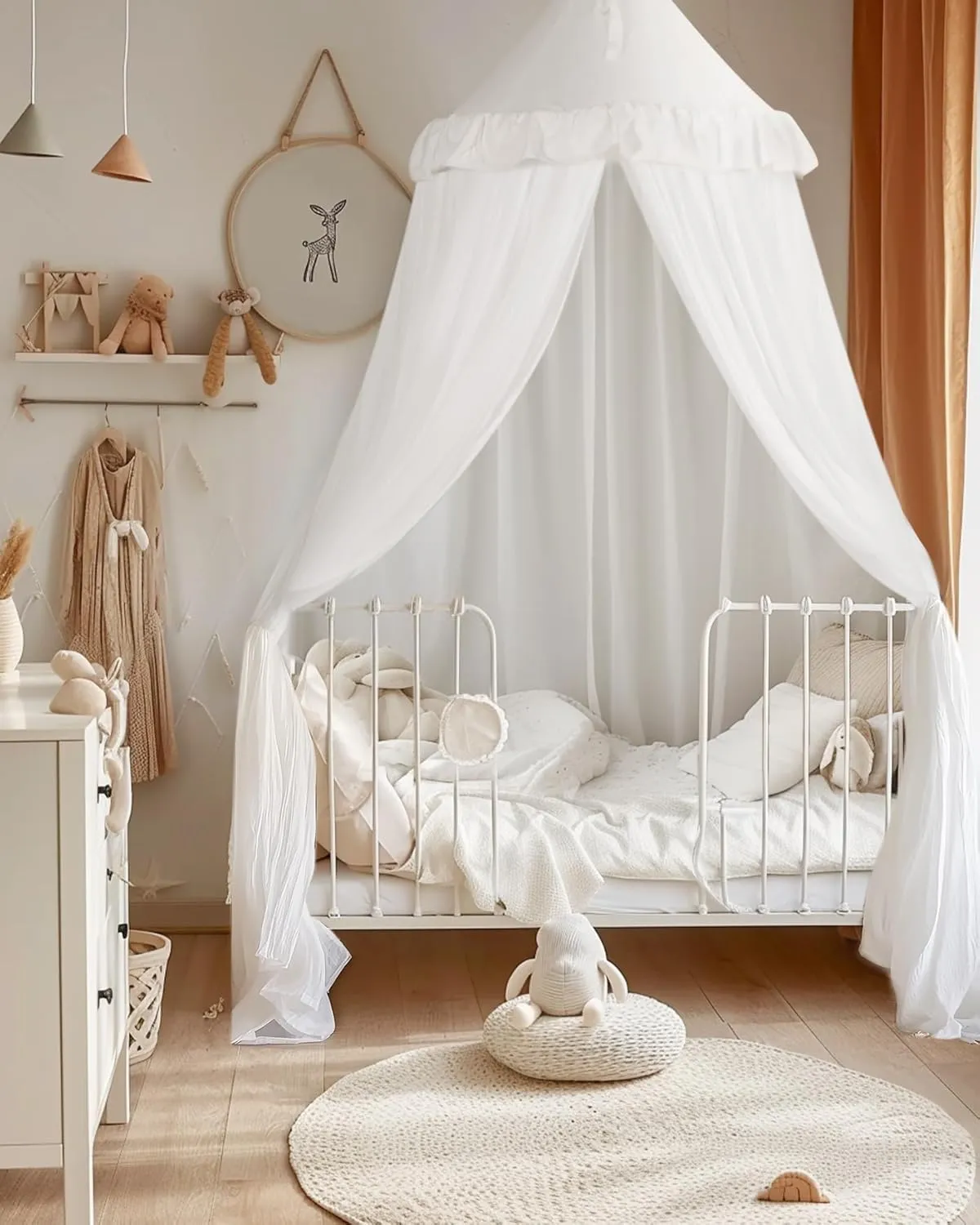 Bed Canopy with Star Lights, Double Layer Canopy for Bed, Princess Play Tent for Girls Room, Breathable Canopy Bed Curtain for Children Reading Nook, Machine Washable Canopy, 25.6''x106'', White