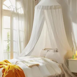 Bed Canopy with Star Lights, Double Layer Canopy for Bed, Princess Play Tent for Girls Room, Breathable Canopy Bed Curtain for Children Reading Nook, Machine Washable Canopy, 25.6''x106'', White