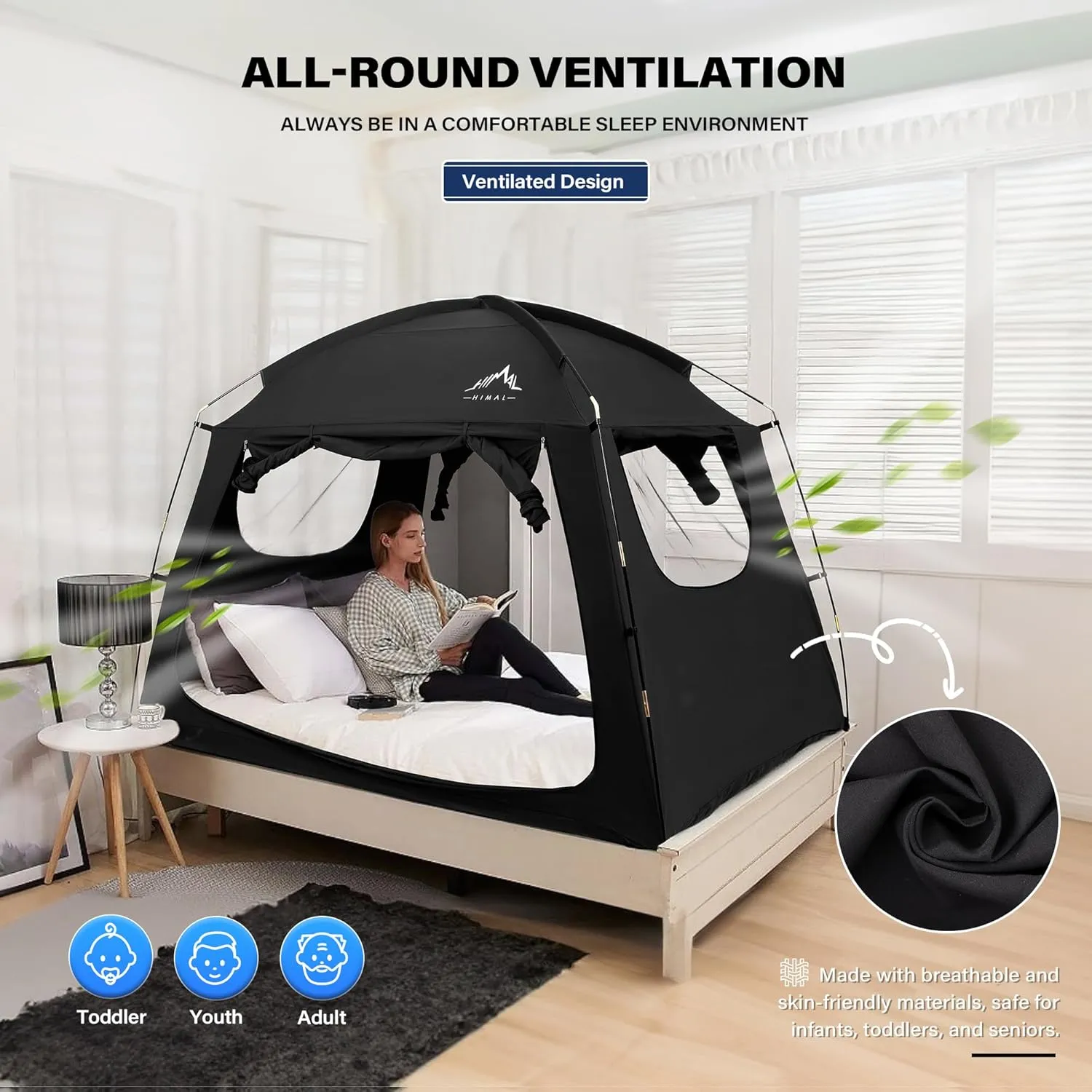 Bed Tent for Adult and Kids,Indoor Portable Light Reducing Twin Size Canopy Tents Breathable Lightweight Private Space for Bed(Black)