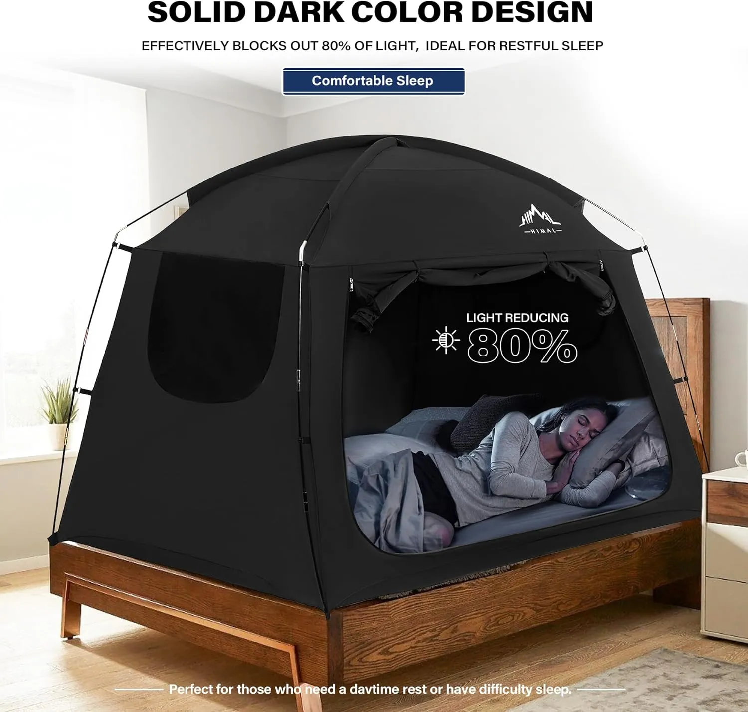 Bed Tent for Adult and Kids,Indoor Portable Light Reducing Twin Size Canopy Tents Breathable Lightweight Private Space for Bed(Black)