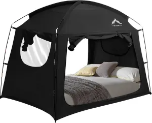 Bed Tent for Adult and Kids,Indoor Portable Light Reducing Twin Size Canopy Tents Breathable Lightweight Private Space for Bed(Black)