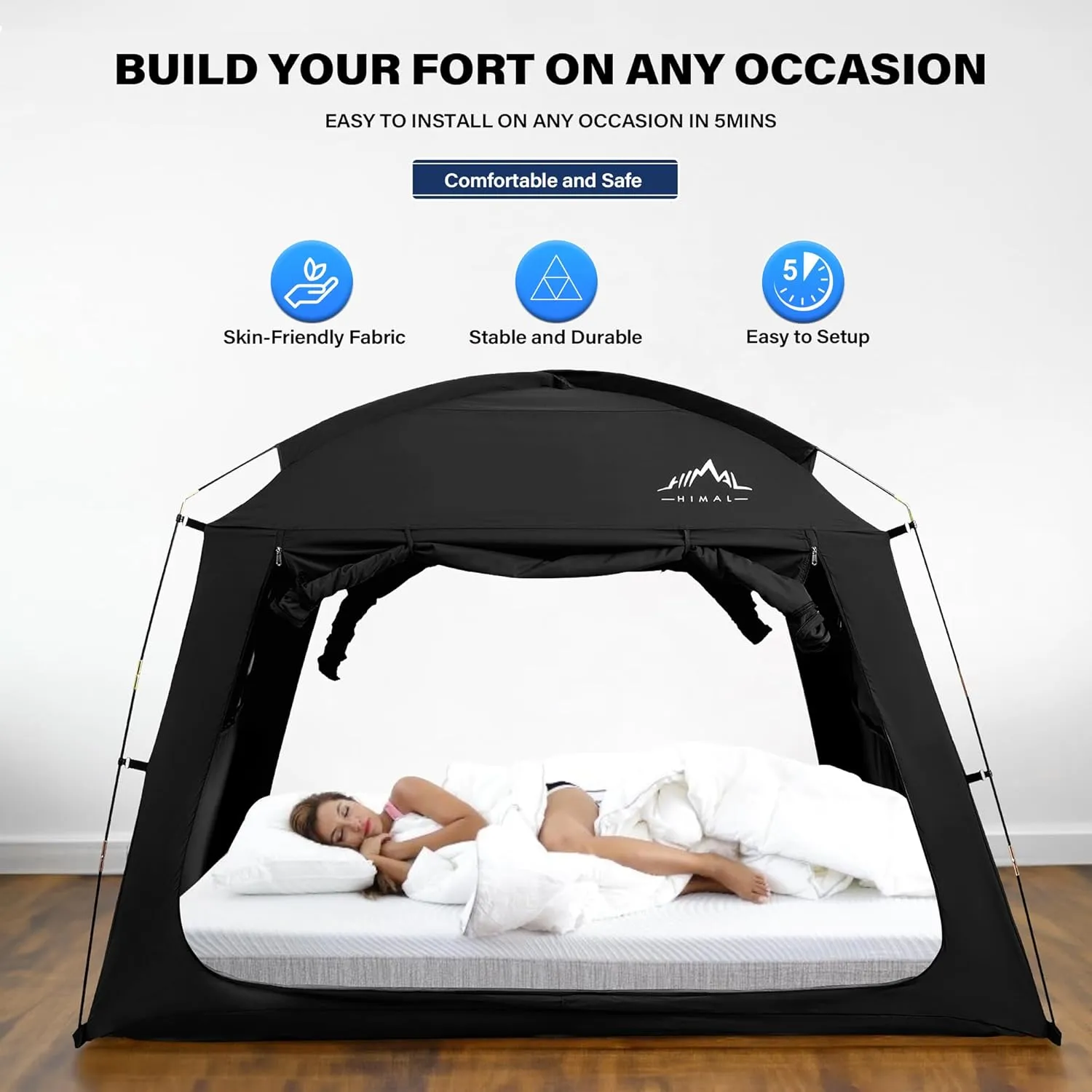 Bed Tent for Adult and Kids,Indoor Portable Light Reducing Twin Size Canopy Tents Breathable Lightweight Private Space for Bed(Black)