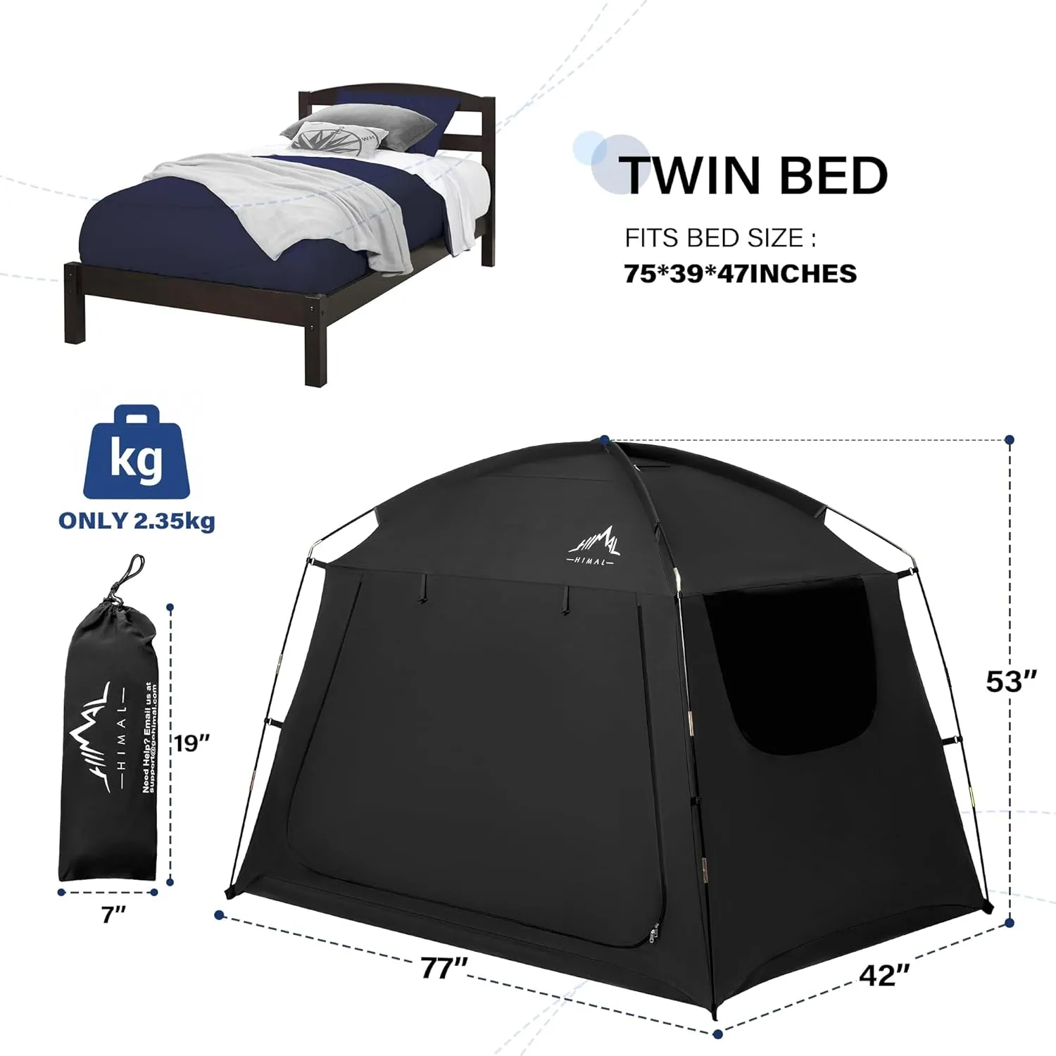 Bed Tent for Adult and Kids,Indoor Portable Light Reducing Twin Size Canopy Tents Breathable Lightweight Private Space for Bed(Black)