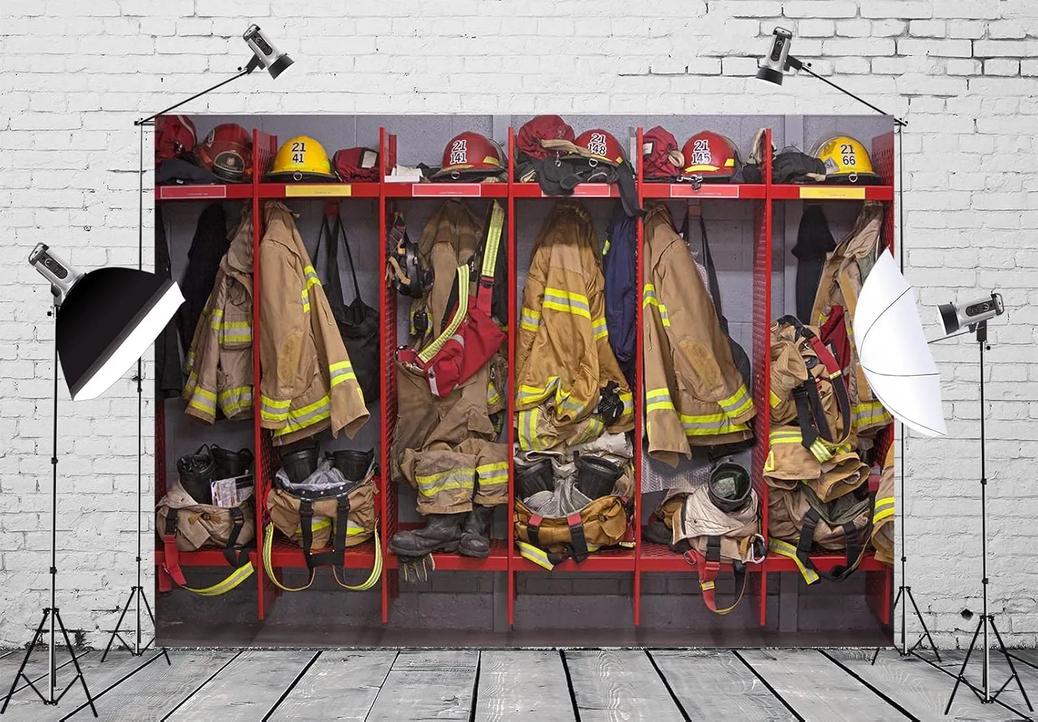 BELECO 8x6ft Fabric Firefighter Locker Room Backdrop for Photography Fire Station Interior Firefighter Suits Equipments Background Fireman Firefighters Backdrop Birthday Party Decor Photo Props