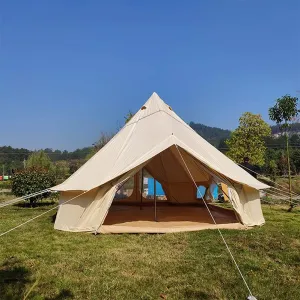 Bell Tent Canvas Waterproof Mongolian Yurt Tent Double Layers Teepee Tent Outdoor Camping Family Tent Pyramids Indian Tent 4-Season