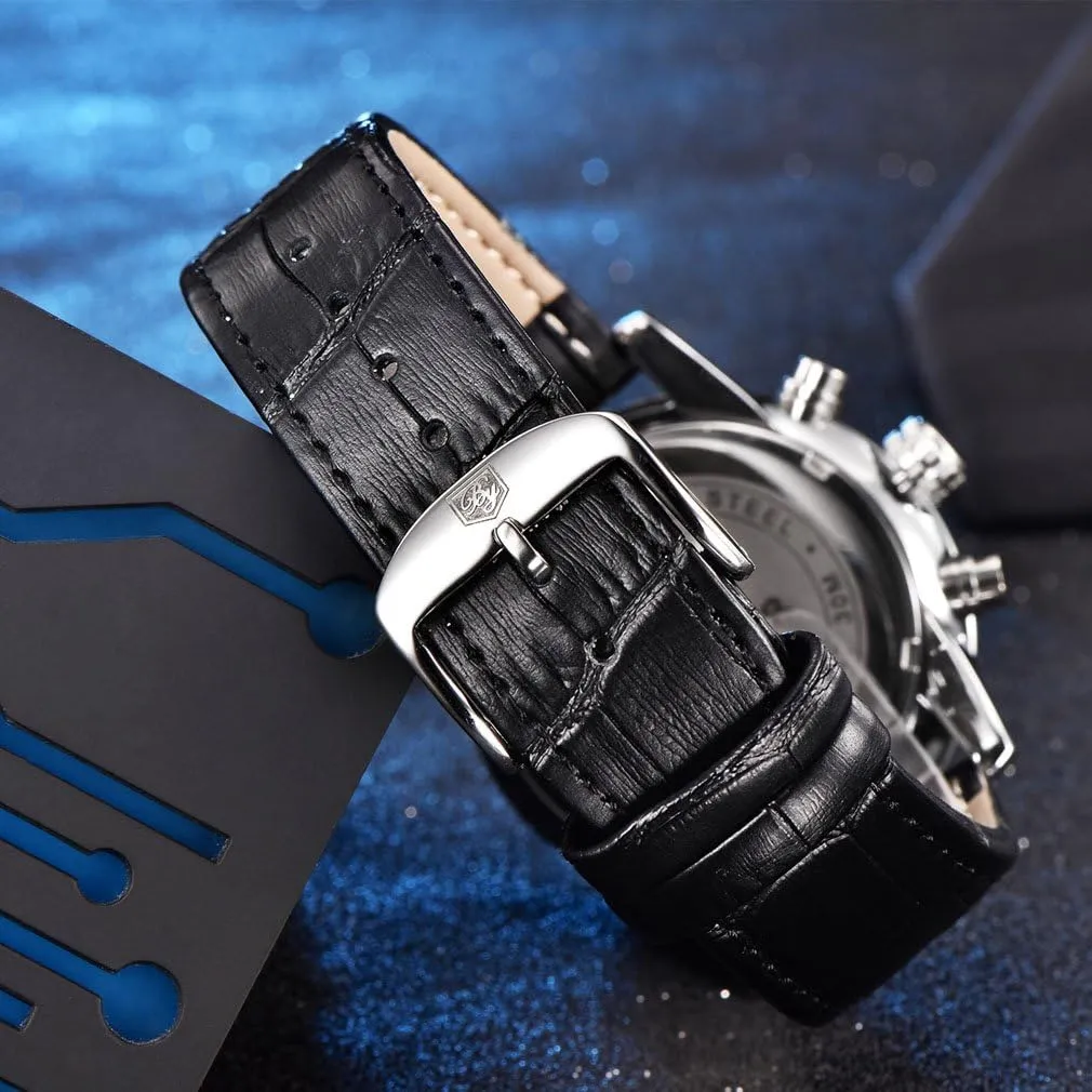 BENYAR Quartz Chronograph Waterproof Watches Business and Sport Design Leather Band Strap Wrist Watch for Men