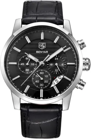 BENYAR Quartz Chronograph Waterproof Watches Business and Sport Design Leather Band Strap Wrist Watch for Men