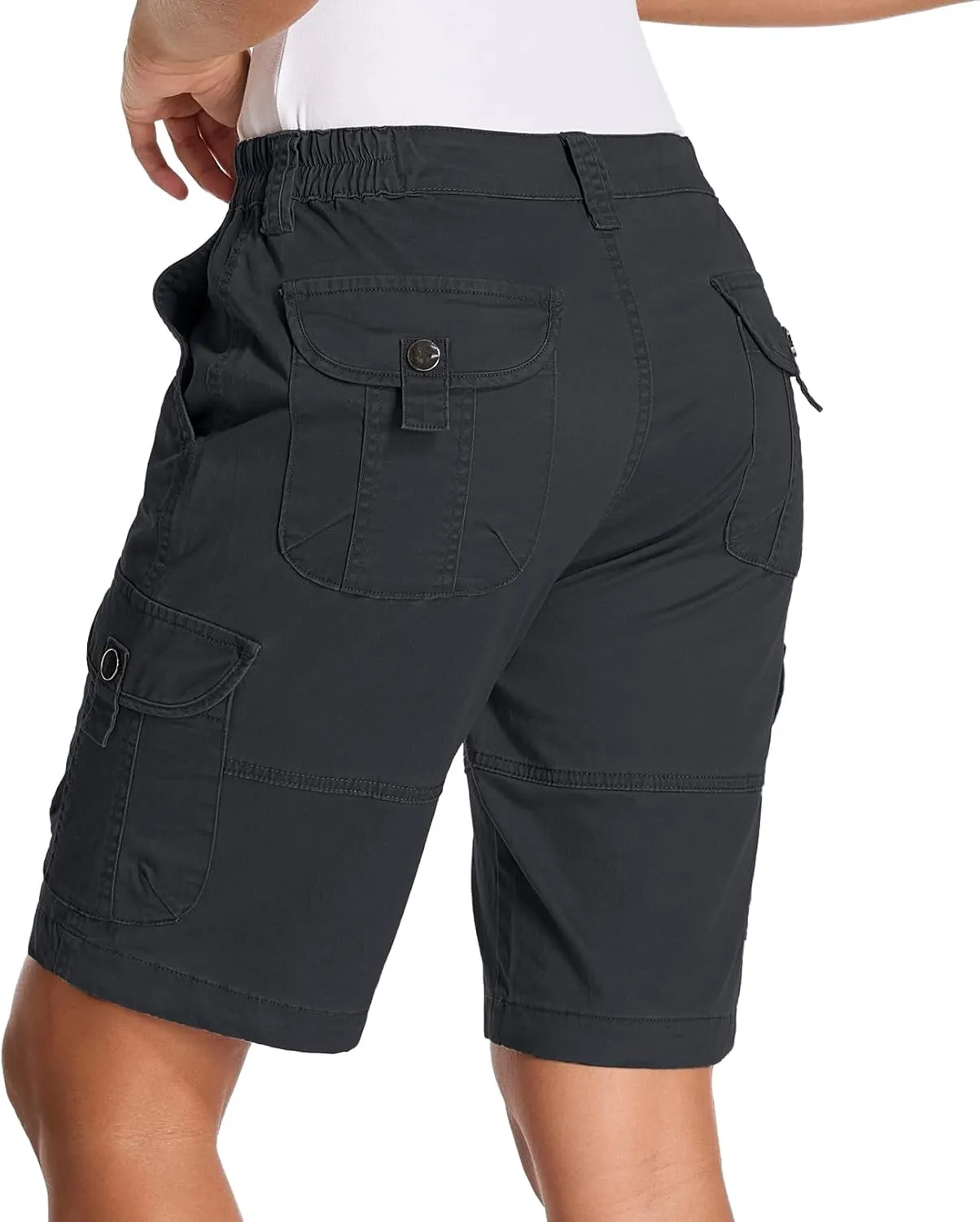 Bermuda Womens Cargo Shorts Lightweight Cotton Casual Hiking Shorts Multi-Pockets Elastic Waist