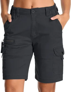 Bermuda Womens Cargo Shorts Lightweight Cotton Casual Hiking Shorts Multi-Pockets Elastic Waist