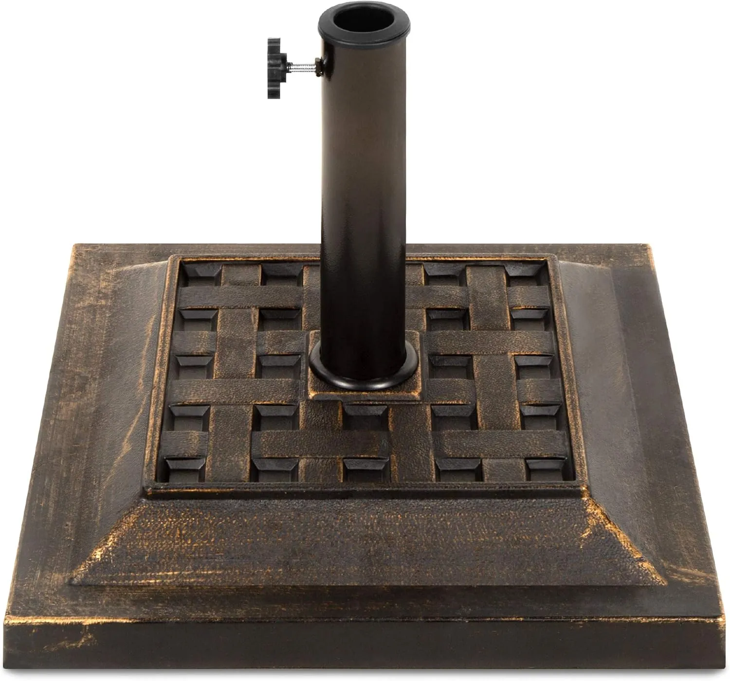 Best Choice Products 26lb Outdoor Patio Umbrella Stand Heavy-Duty Steel Square Umbrella Base w/Bronze Finish, Decorative Basket Weave Pattern