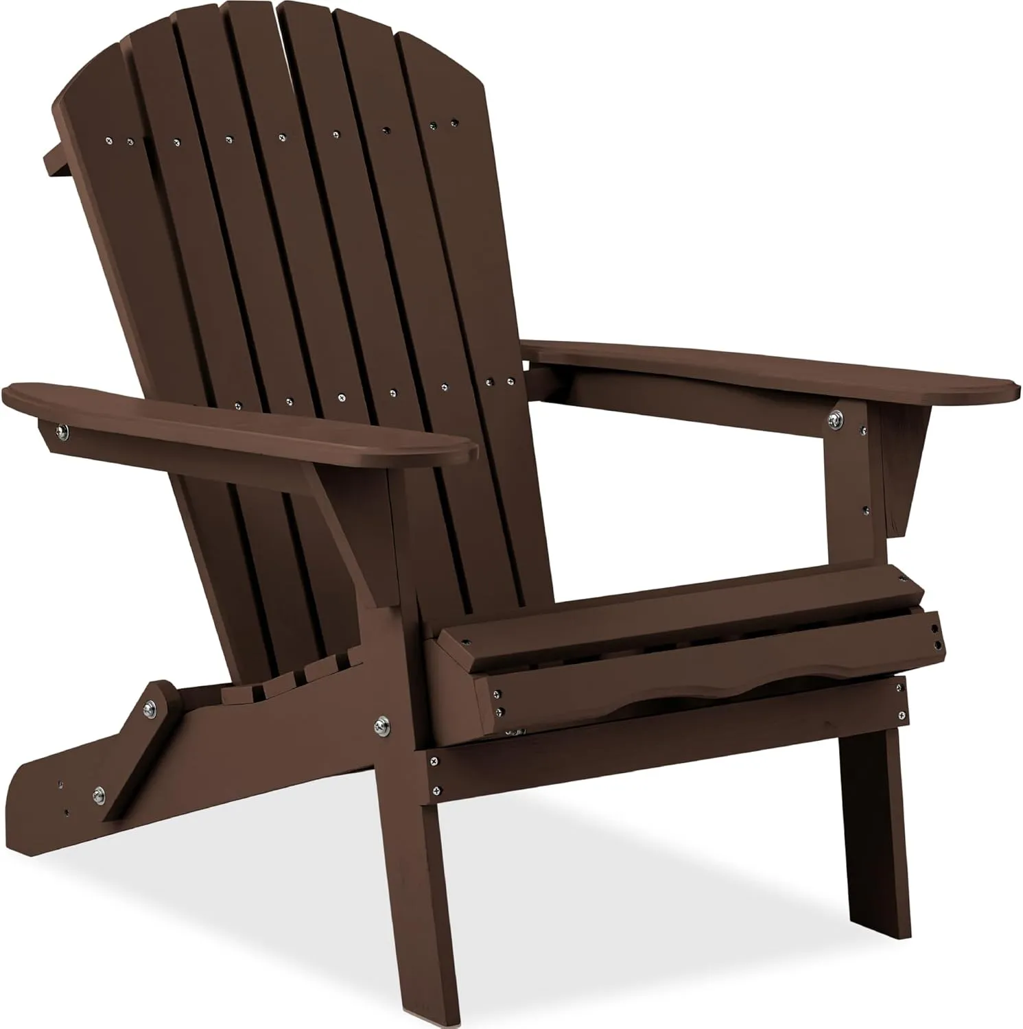 Best Choice Products Folding Adirondack Chair Outdoor Wooden Accent Furniture Fire Pit Lounge Chairs for Yard, Garden, Patio w/ 350lb Weight Capacity - Brown