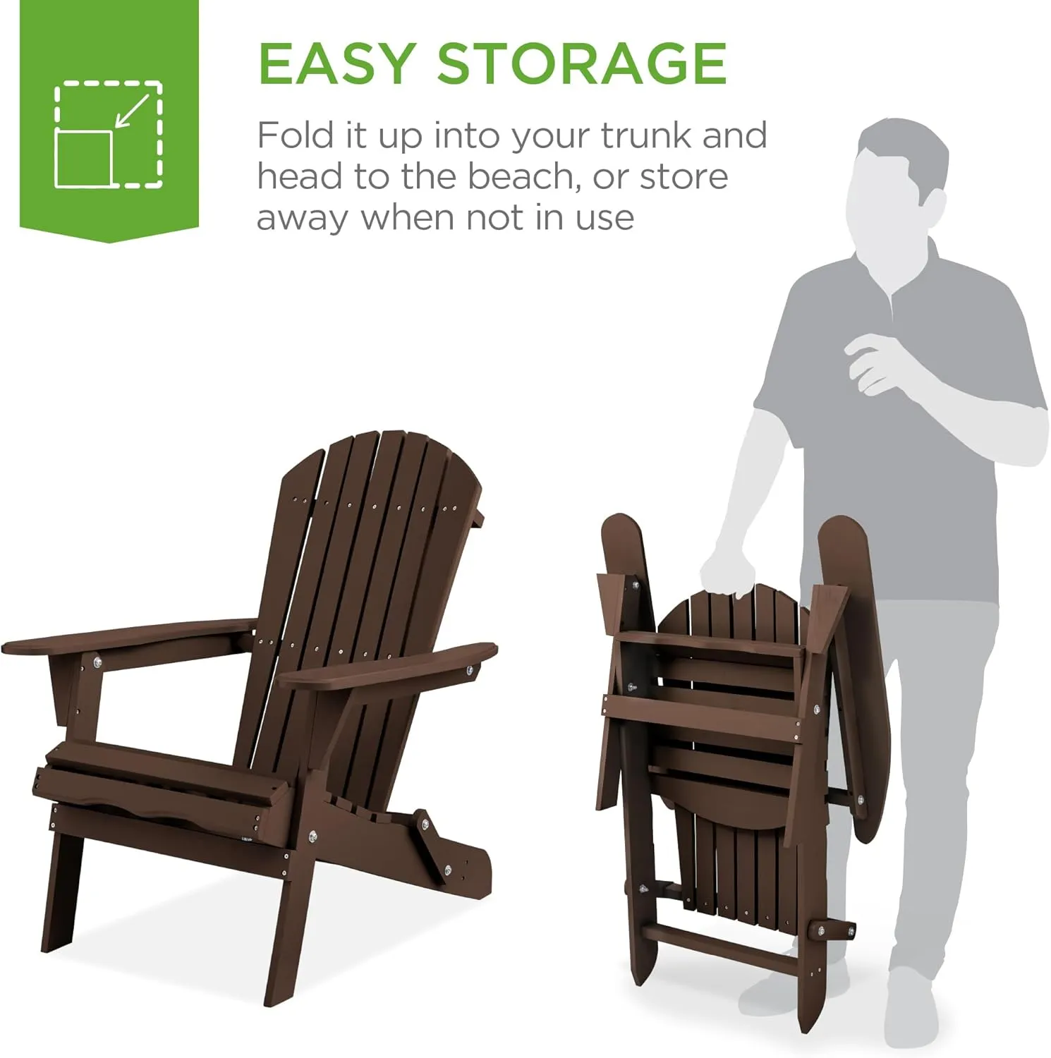 Best Choice Products Folding Adirondack Chair Outdoor Wooden Accent Furniture Fire Pit Lounge Chairs for Yard, Garden, Patio w/ 350lb Weight Capacity - Brown