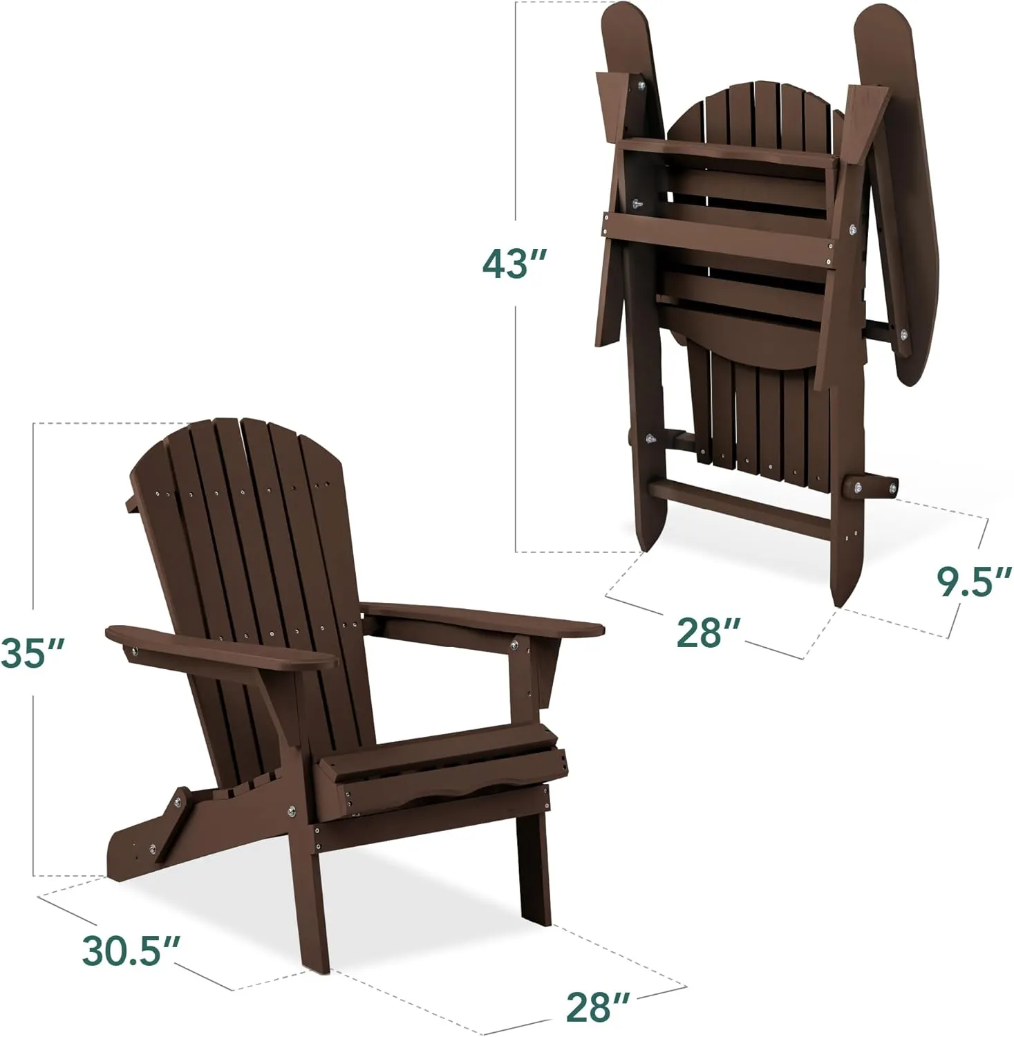 Best Choice Products Folding Adirondack Chair Outdoor Wooden Accent Furniture Fire Pit Lounge Chairs for Yard, Garden, Patio w/ 350lb Weight Capacity - Brown
