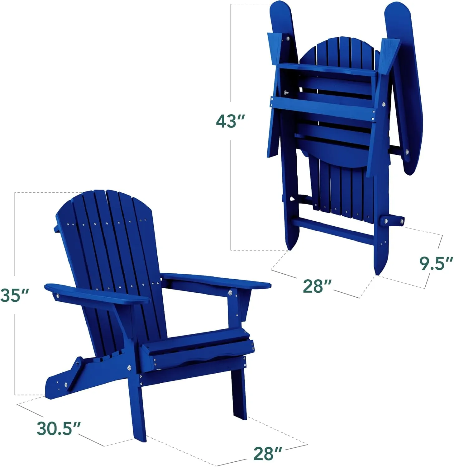 Best Choice Products Folding Adirondack Chair Outdoor Wooden Accent Furniture Fire Pit Lounge Chairs for Yard, Garden, Patio w/ 350lb Weight Capacity - Cobalt Blue