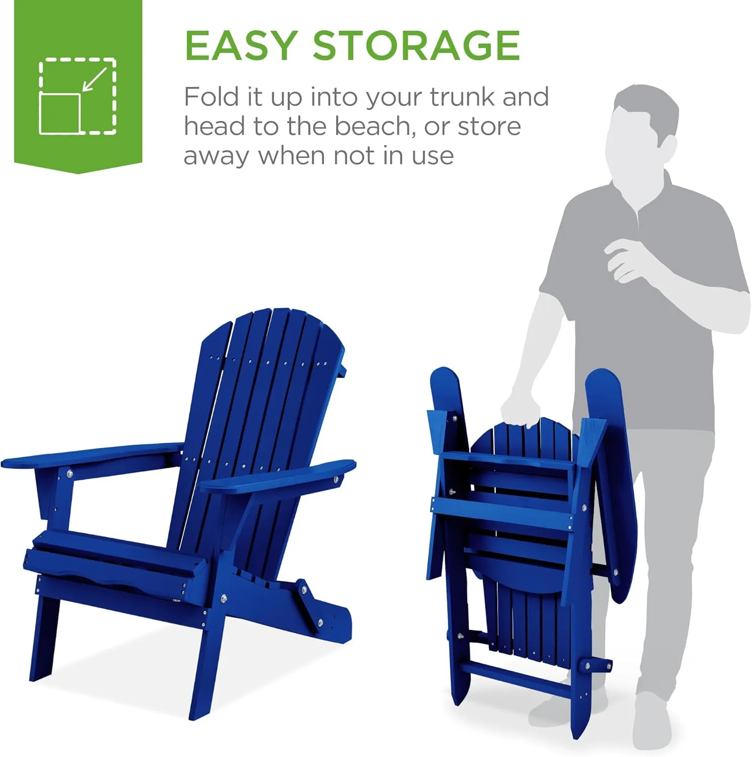 Best Choice Products Folding Adirondack Chair Outdoor Wooden Accent Furniture Fire Pit Lounge Chairs for Yard, Garden, Patio w/ 350lb Weight Capacity - Cobalt Blue