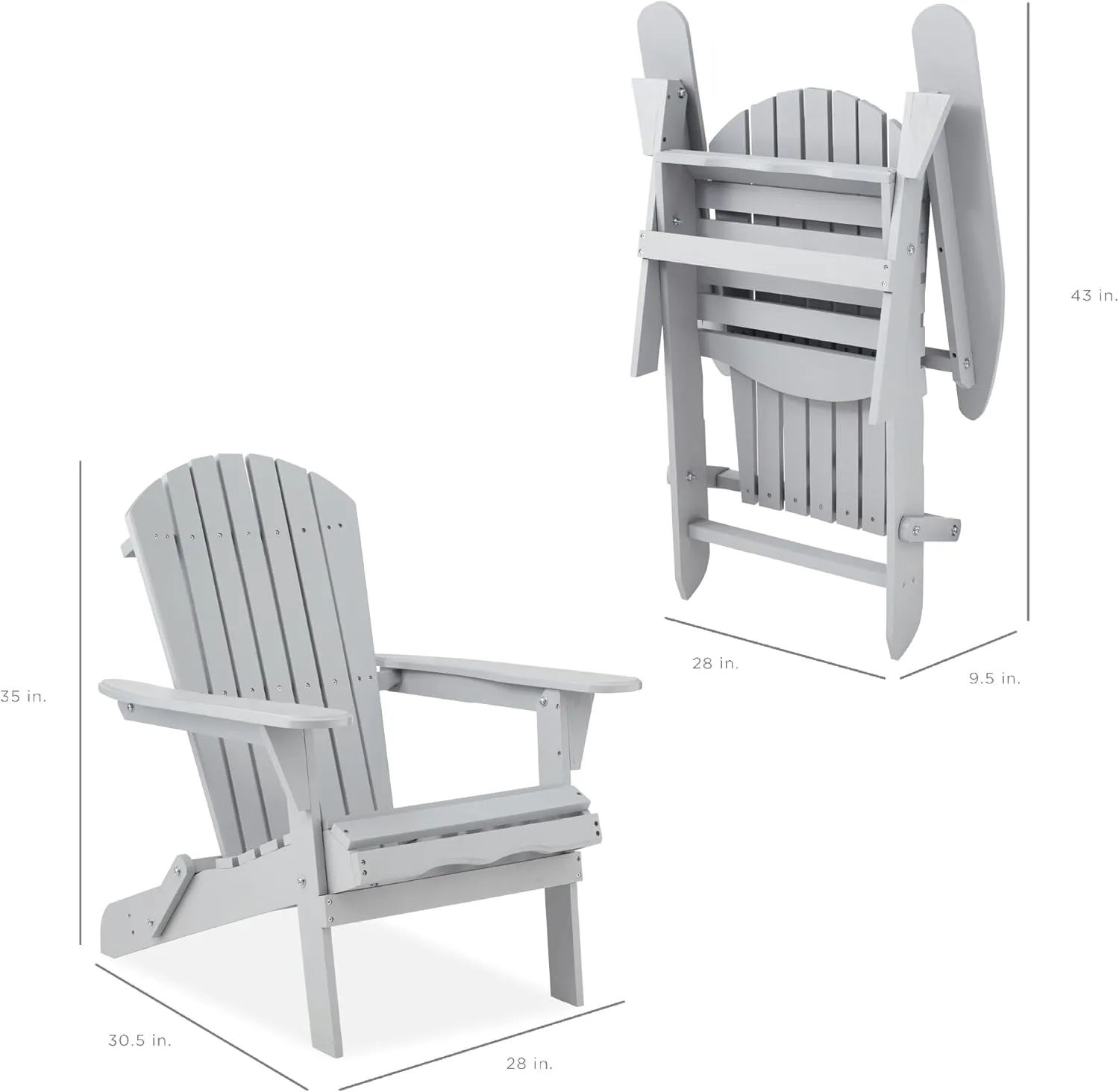 Best Choice Products Folding Adirondack Chair Outdoor Wooden Accent Furniture Fire Pit Lounge Chairs for Yard, Garden, Patio w/ 350lb Weight Capacity - Gray