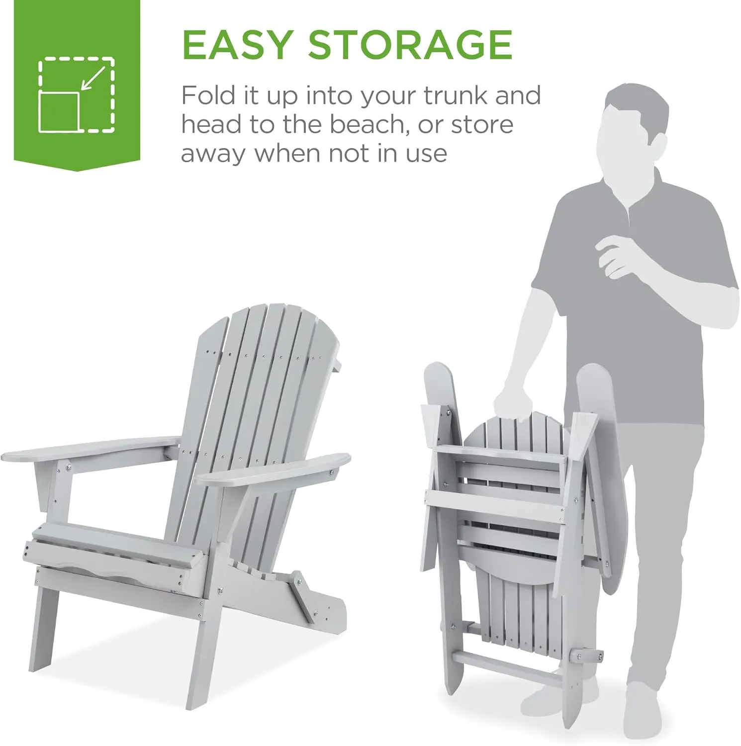 Best Choice Products Folding Adirondack Chair Outdoor Wooden Accent Furniture Fire Pit Lounge Chairs for Yard, Garden, Patio w/ 350lb Weight Capacity - Gray