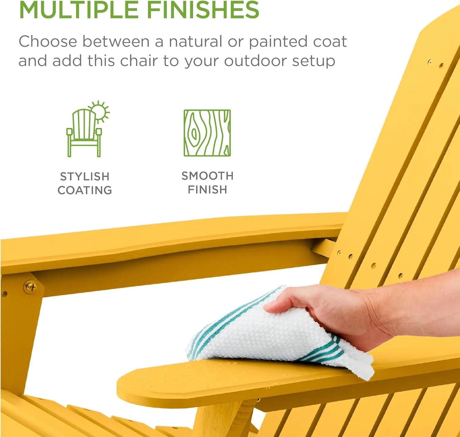 Best Choice Products Folding Adirondack Chair Outdoor Wooden Accent Furniture Fire Pit Lounge Chairs for Yard, Garden, Patio w/ 350lb Weight Capacity - Marigold Yellow