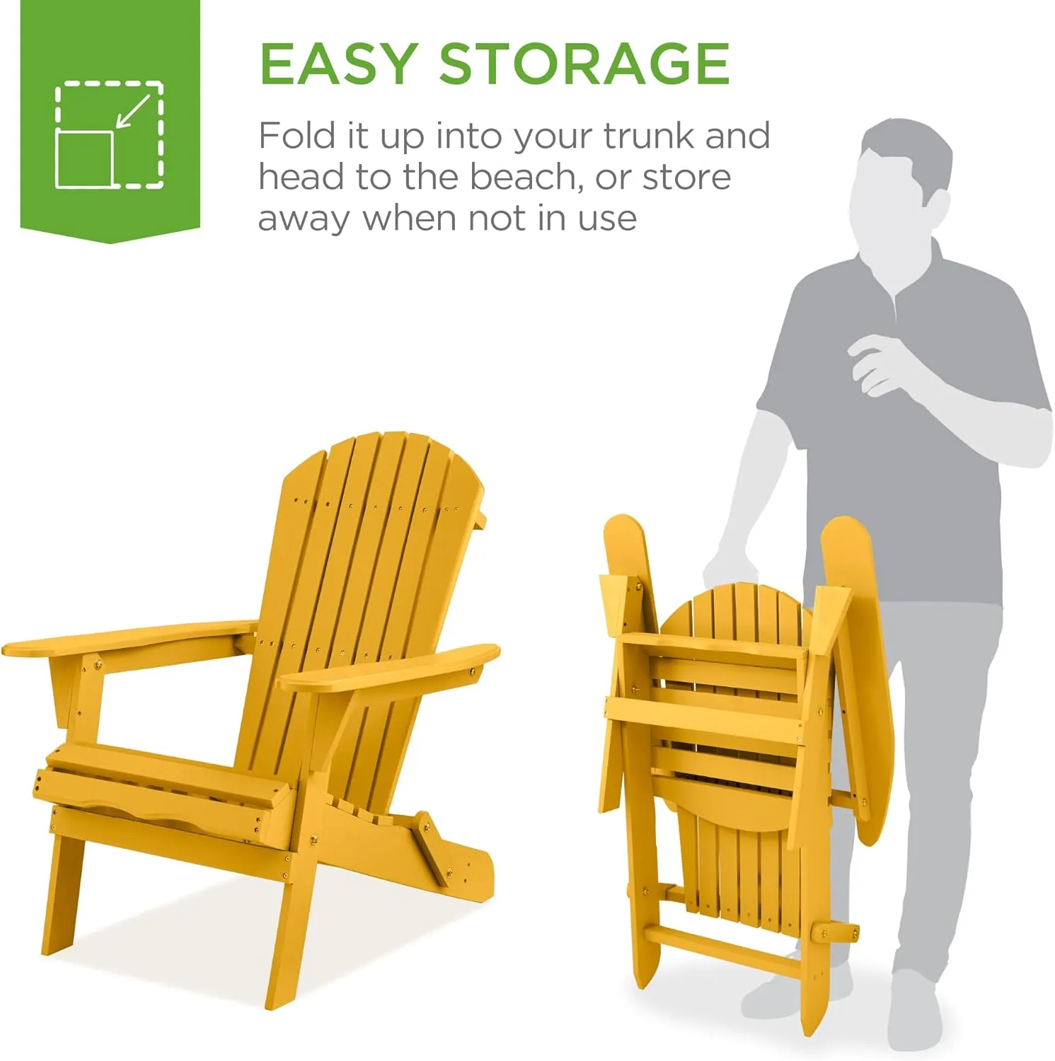 Best Choice Products Folding Adirondack Chair Outdoor Wooden Accent Furniture Fire Pit Lounge Chairs for Yard, Garden, Patio w/ 350lb Weight Capacity - Marigold Yellow