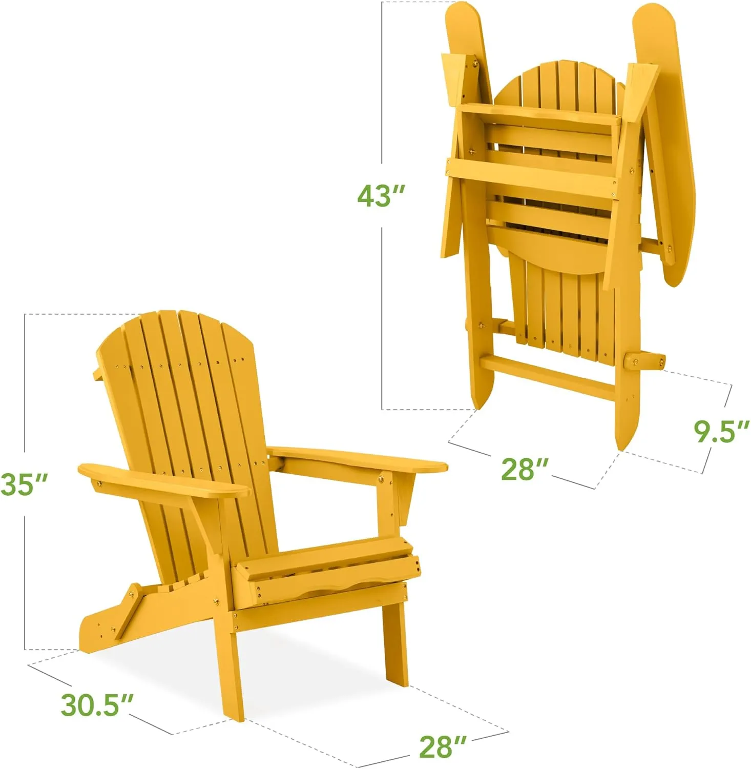 Best Choice Products Folding Adirondack Chair Outdoor Wooden Accent Furniture Fire Pit Lounge Chairs for Yard, Garden, Patio w/ 350lb Weight Capacity - Marigold Yellow