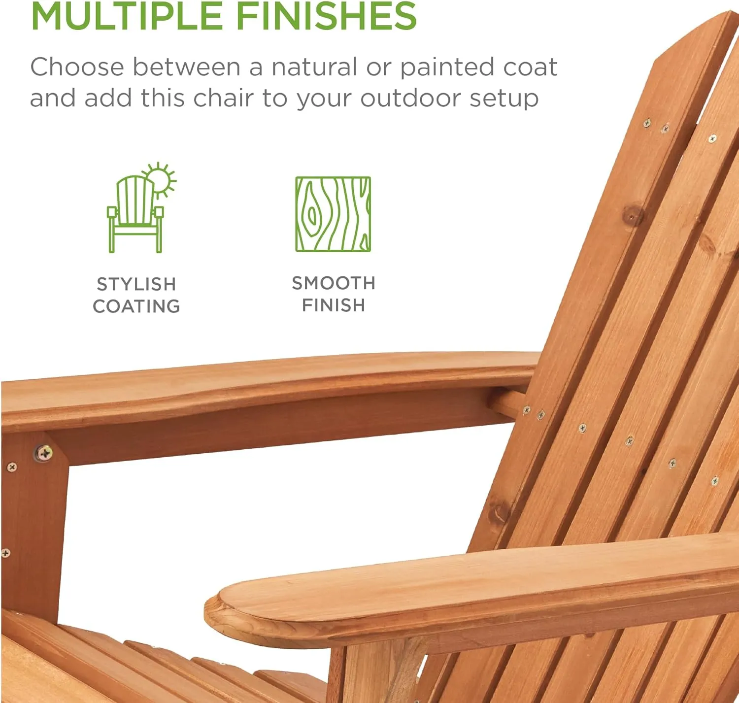 Best Choice Products Folding Adirondack Chair Outdoor Wooden Accent Furniture Fire Pit Lounge Chairs for Yard, Garden, Patio w/ 350lb Weight Capacity - Natural