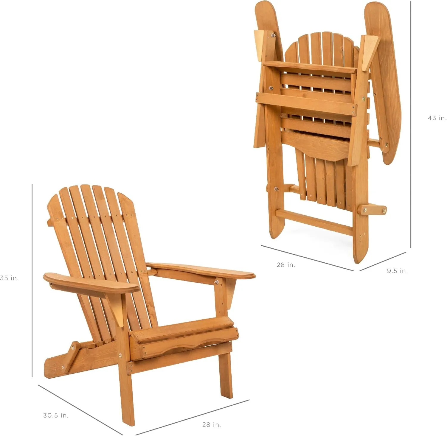Best Choice Products Folding Adirondack Chair Outdoor Wooden Accent Furniture Fire Pit Lounge Chairs for Yard, Garden, Patio w/ 350lb Weight Capacity - Natural