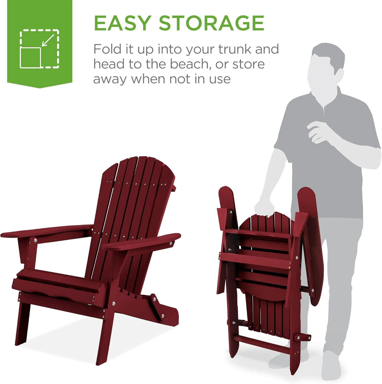 Best Choice Products Folding Adirondack Chair Outdoor Wooden Accent Furniture Fire Pit Lounge Chairs for Yard, Garden, Patio w/ 350lb Weight Capacity - Red