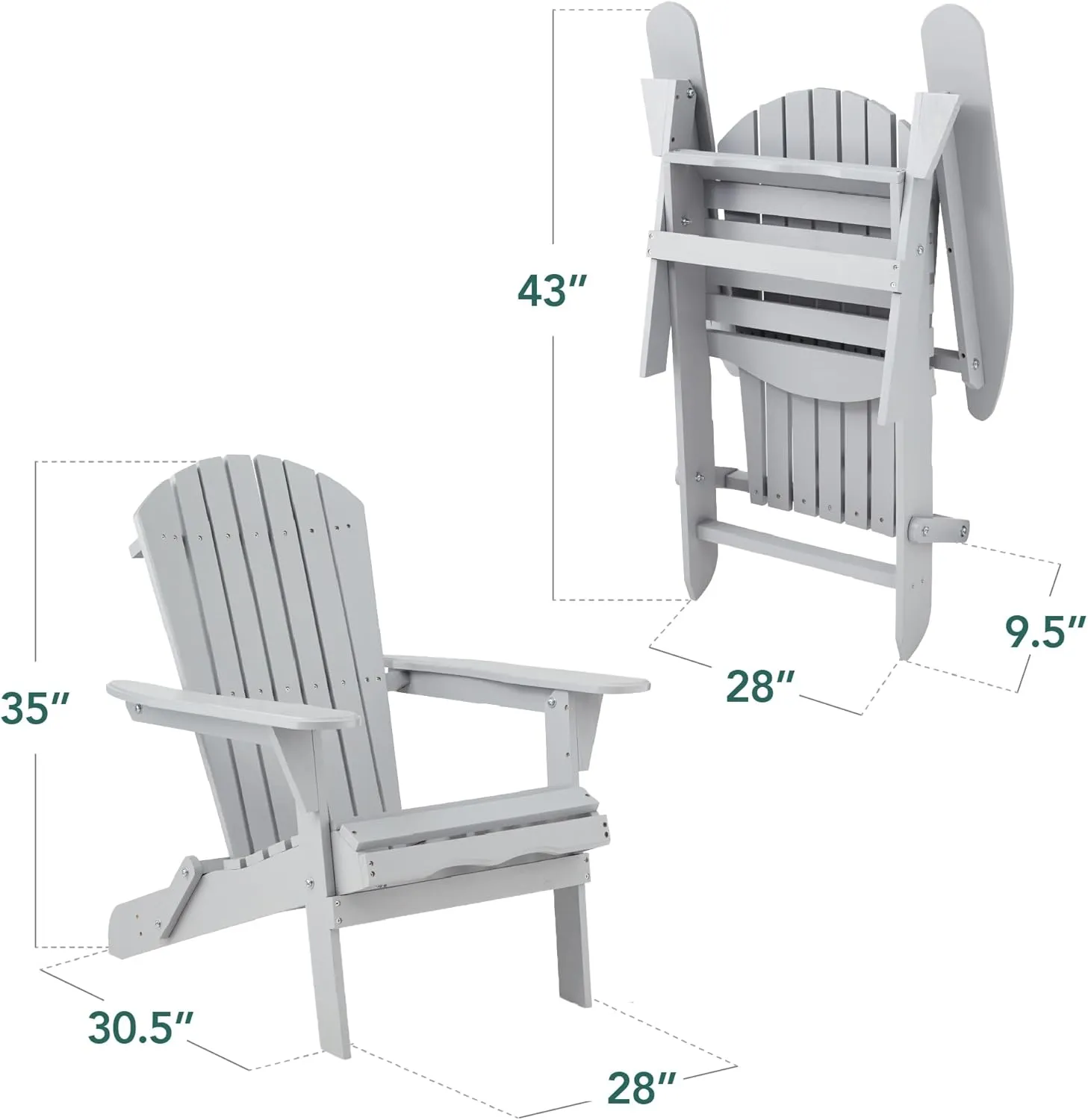 Best Choice Products Folding Adirondack Chair Outdoor Wooden Accent Furniture Fire Pit Lounge Chairs for Yard, Garden, Patio w/ 350lb Weight Capacity - Slate Gray