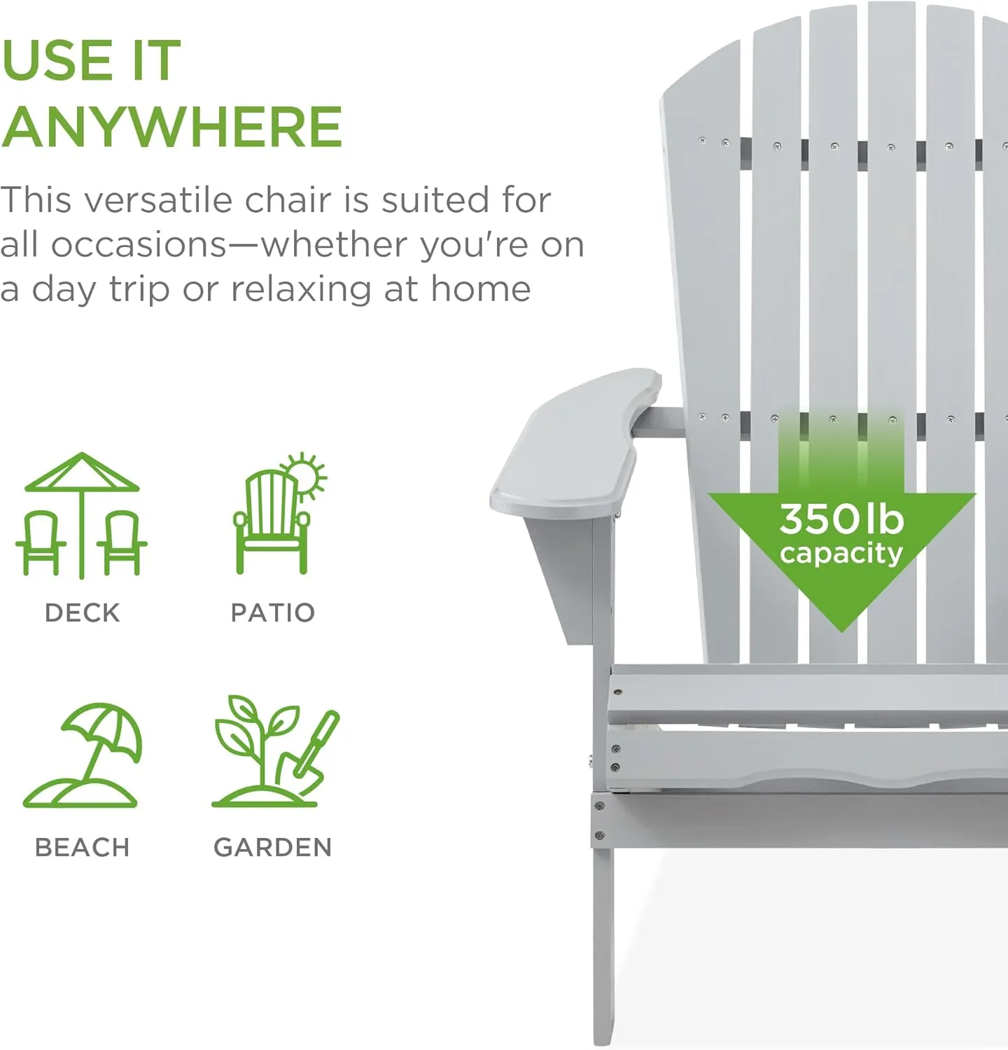 Best Choice Products Folding Adirondack Chair Outdoor Wooden Accent Furniture Fire Pit Lounge Chairs for Yard, Garden, Patio w/ 350lb Weight Capacity - Slate Gray