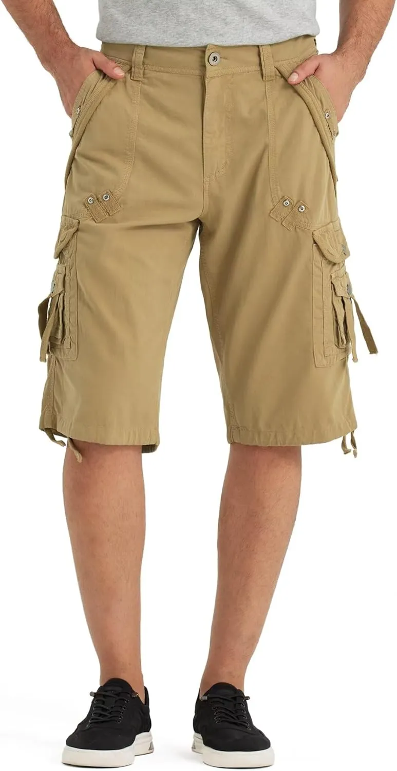 BEST SOUTH Mens Cargo Shorts with 8 Pockets Casual Long Blew Knee Capri 3/4 Pants Relaxed Fit Work Fishing Hiking