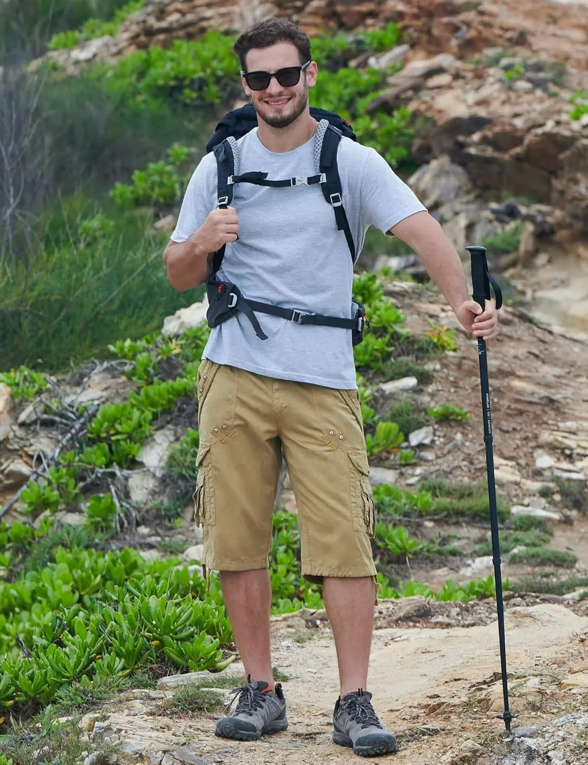 BEST SOUTH Mens Cargo Shorts with 8 Pockets Casual Long Blew Knee Capri 3/4 Pants Relaxed Fit Work Fishing Hiking