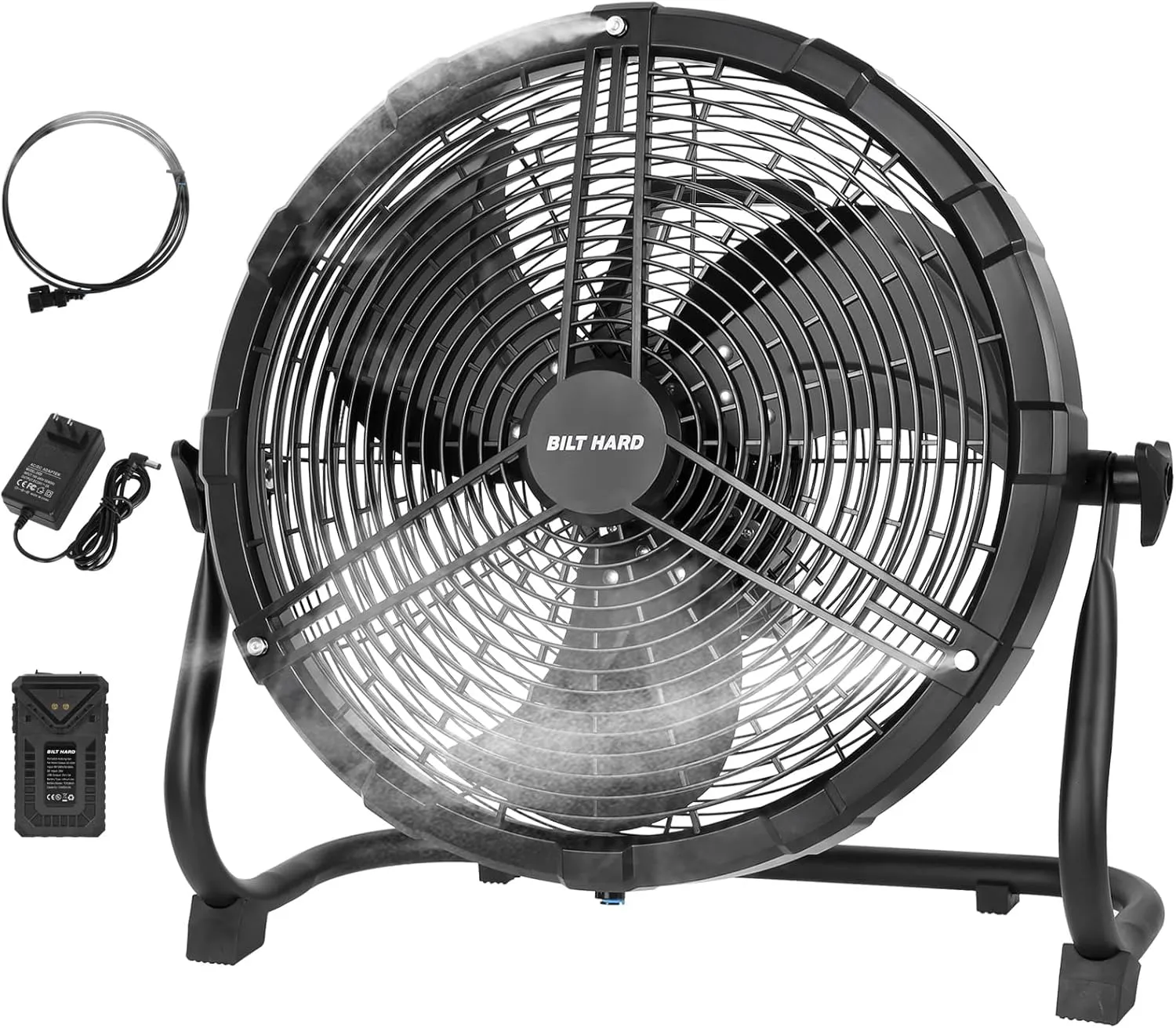 BILT HARD 12 Inch Battery Operated Outdoor Portable Misting Fan, Rechargeable Portable Floor Fan with 15600mAh Detachable Battery for Outside