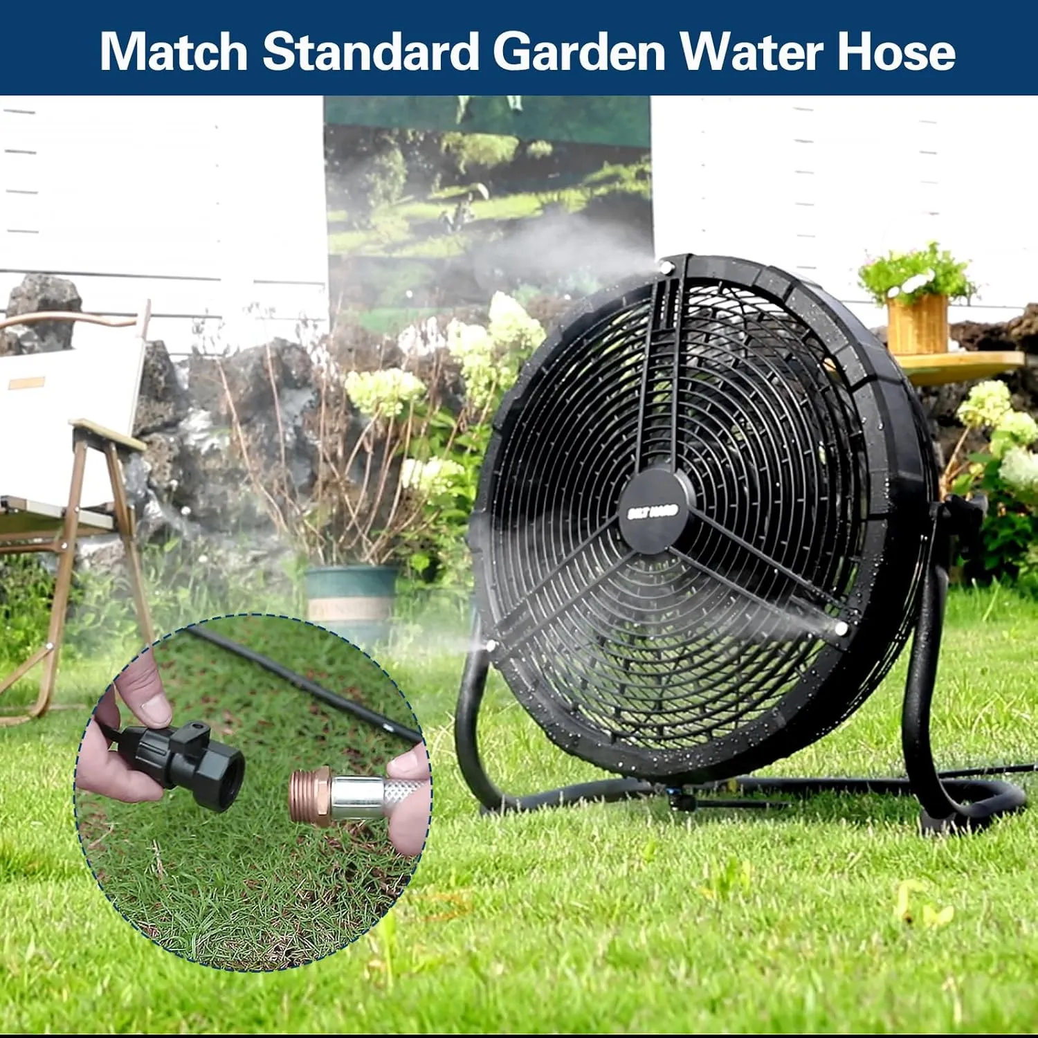 BILT HARD 12 Inch Battery Operated Outdoor Portable Misting Fan, Rechargeable Portable Floor Fan with 15600mAh Detachable Battery for Outside