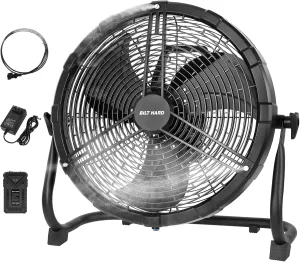 BILT HARD 12 Inch Battery Operated Outdoor Portable Misting Fan, Rechargeable Portable Floor Fan with 15600mAh Detachable Battery for Outside