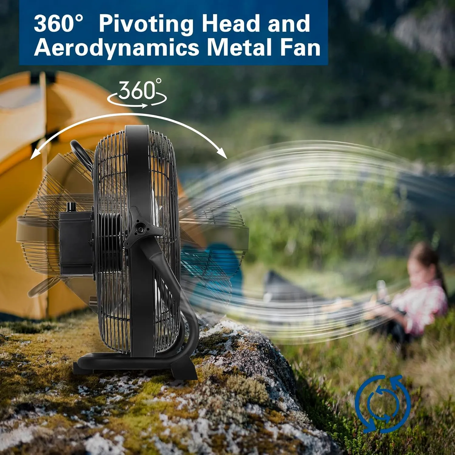 BILT HARD 16 Inch Rechargeable Battery Operated Outdoor Floor Fan, 15600mAh Battery Powered High Velocity Portable Fan with Metal Blade, Run All Day, USB Output for Travel, Camping, Backyard