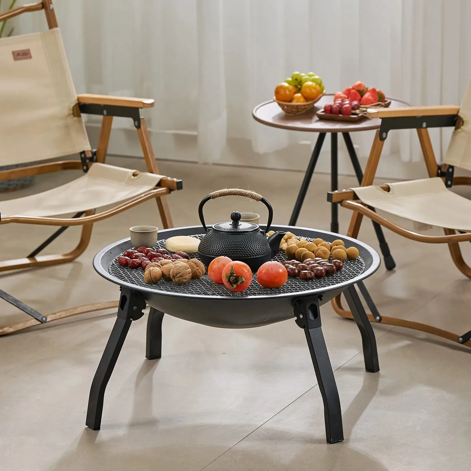 BISINNA Outdoor Fire Pit, 22in Foldable Charcoal Burning Fire Pit, Folding Legs for Camping, Picnic, Bonfire