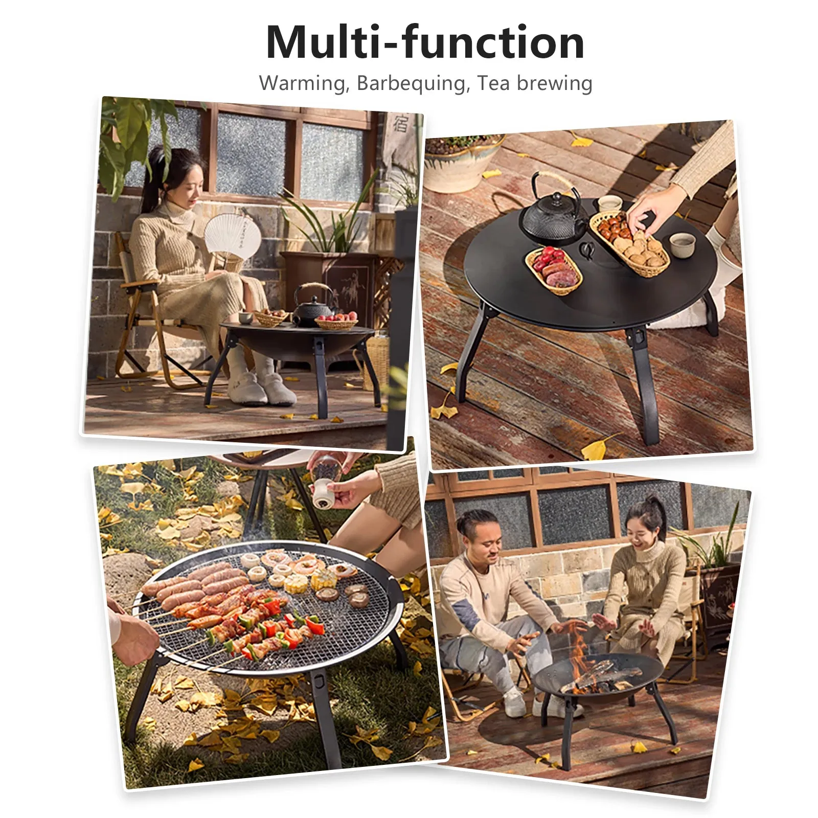 BISINNA Outdoor Fire Pit, 22in Foldable Charcoal Burning Fire Pit, Folding Legs for Camping, Picnic, Bonfire