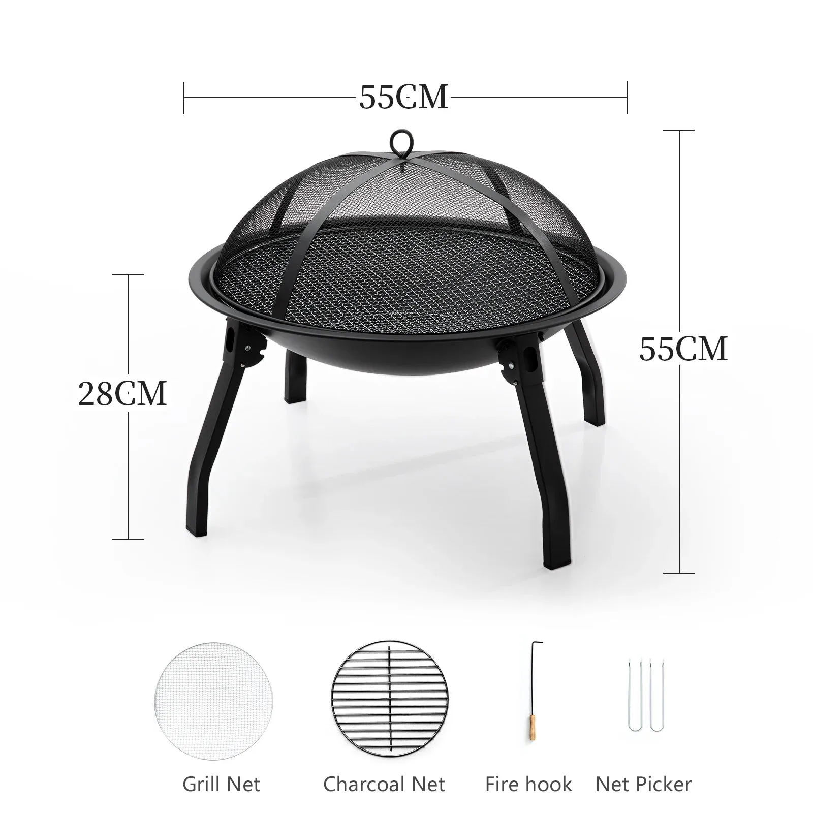 BISINNA Outdoor Fire Pit, 22in Foldable Charcoal Burning Fire Pit, Folding Legs for Camping, Picnic, Bonfire