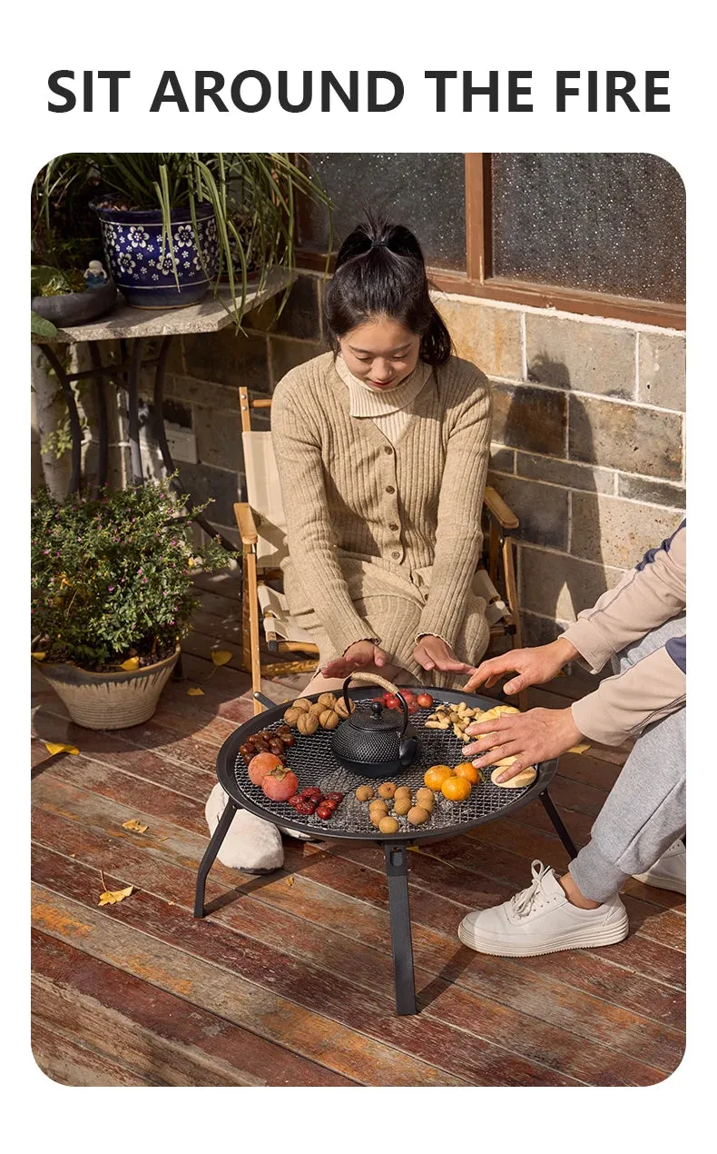 BISINNA Outdoor Fire Pit, 22in Foldable Charcoal Burning Fire Pit, Folding Legs for Camping, Picnic, Bonfire