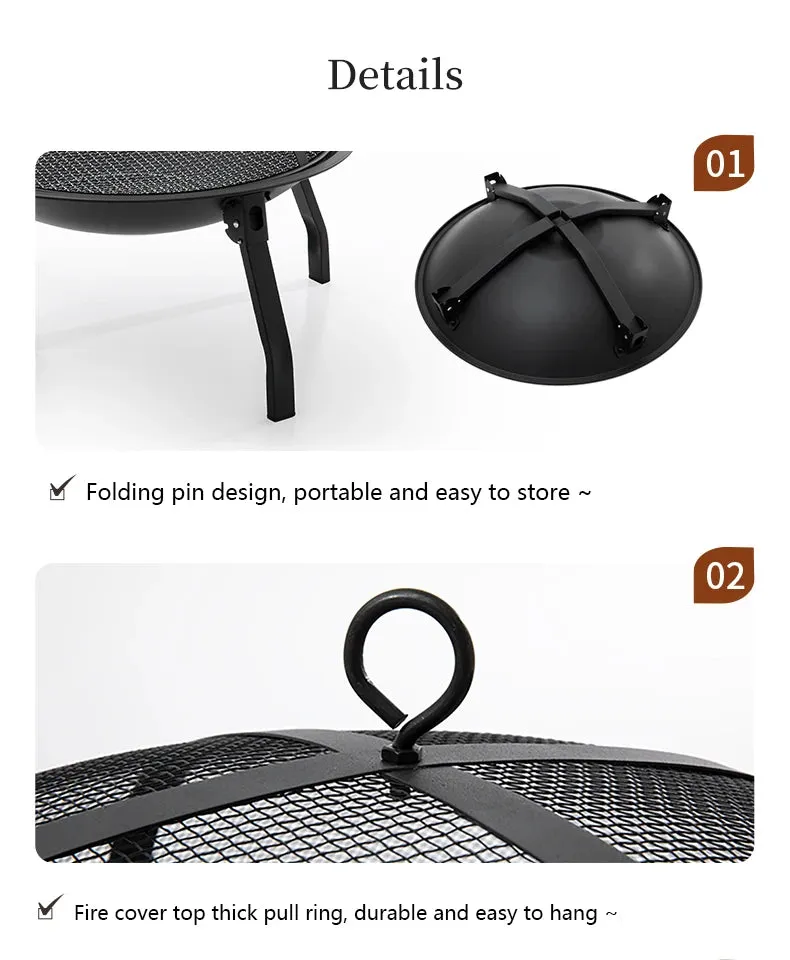 BISINNA Outdoor Fire Pit, 22in Foldable Charcoal Burning Fire Pit, Folding Legs for Camping, Picnic, Bonfire