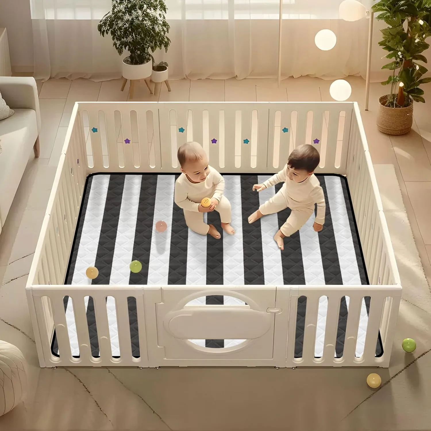 Black and White Stripes Soft Foam Baby Play Mat for Indoor Outdoor Cozy Breathable Padded Baby Mat for Baby Kids Toddlers Infants, 50'' x 50''