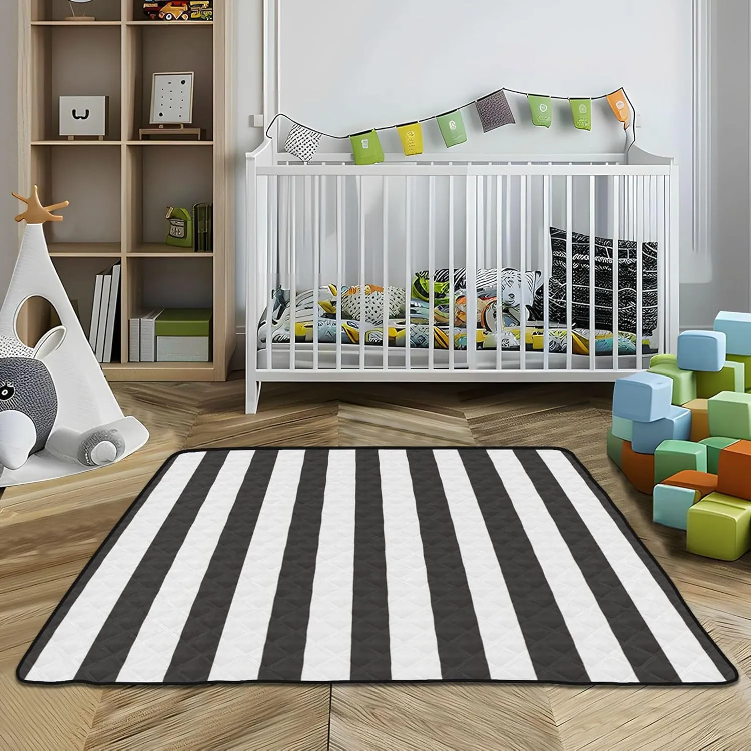 Black and White Stripes Soft Foam Baby Play Mat for Indoor Outdoor Cozy Breathable Padded Baby Mat for Baby Kids Toddlers Infants, 50'' x 50''
