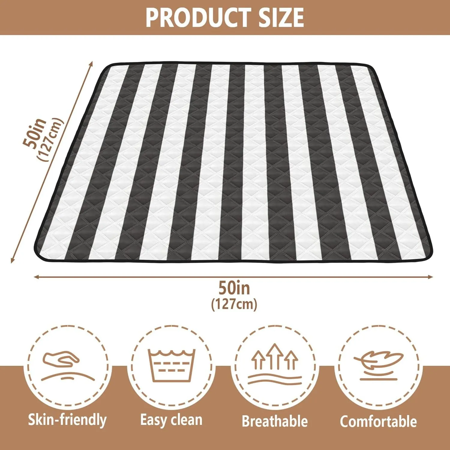 Black and White Stripes Soft Foam Baby Play Mat for Indoor Outdoor Cozy Breathable Padded Baby Mat for Baby Kids Toddlers Infants, 50'' x 50''