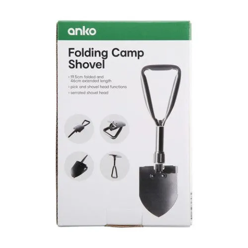 Black Steel Folding Camp Shovel / Ideal for Camping, Hiking & Trekking