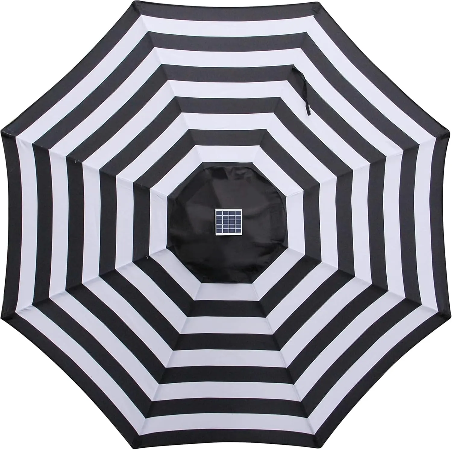 Blissun 9 ft Solar Umbrella 32 LED Lighted Patio Umbrella Table Market Umbrella with Tilt and Crank Outdoor Umbrella for Garden, Deck, Backyard, Pool and Beach (Black and White)