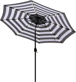 Blissun 9 ft Solar Umbrella 32 LED Lighted Patio Umbrella Table Market Umbrella with Tilt and Crank Outdoor Umbrella for Garden, Deck, Backyard, Pool and Beach (Black and White)